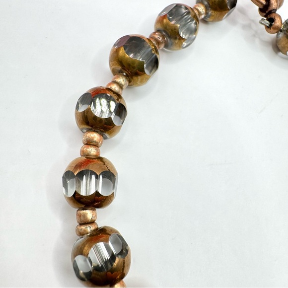 Cut Glass Round Bead Bracelet Copper Tone Electroplated Toggle Clasp 8” Length - Picture 5 of 11